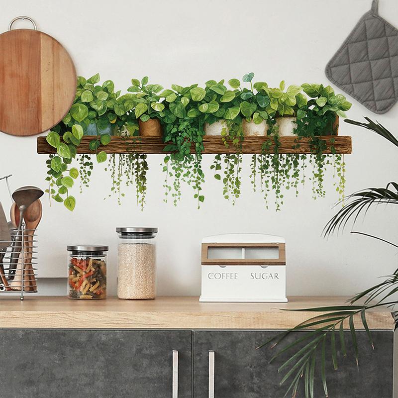 Pegatina de Pared de Planta Verde Colgante Realista con Adhesivo Autoadhesivo Perfecta para Cocina Sala de Estar Dormitorio Decoración de Pared del Hogar