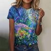 Women's oil painting T-shirt, floral themed T-shirt, floral plant T-shirt, basic summer clothing, oversized top