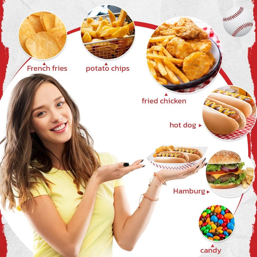 120pcs Baseball Party Supplies Paper Food Trays Disposable Serving Tray Nacho Food Boats for Baseball Birthday Decorations