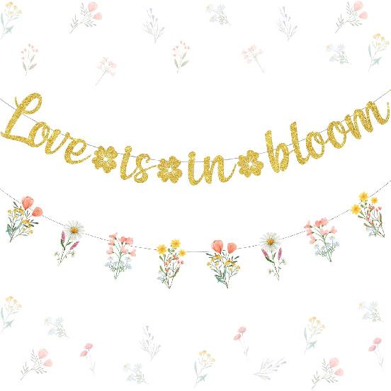 Love is in Bloom Bridal Shower Decorations Banner, Floral Flower Themed Bridal Shower Decorations Banner Garland for Girl Women Bachelorette Wedding