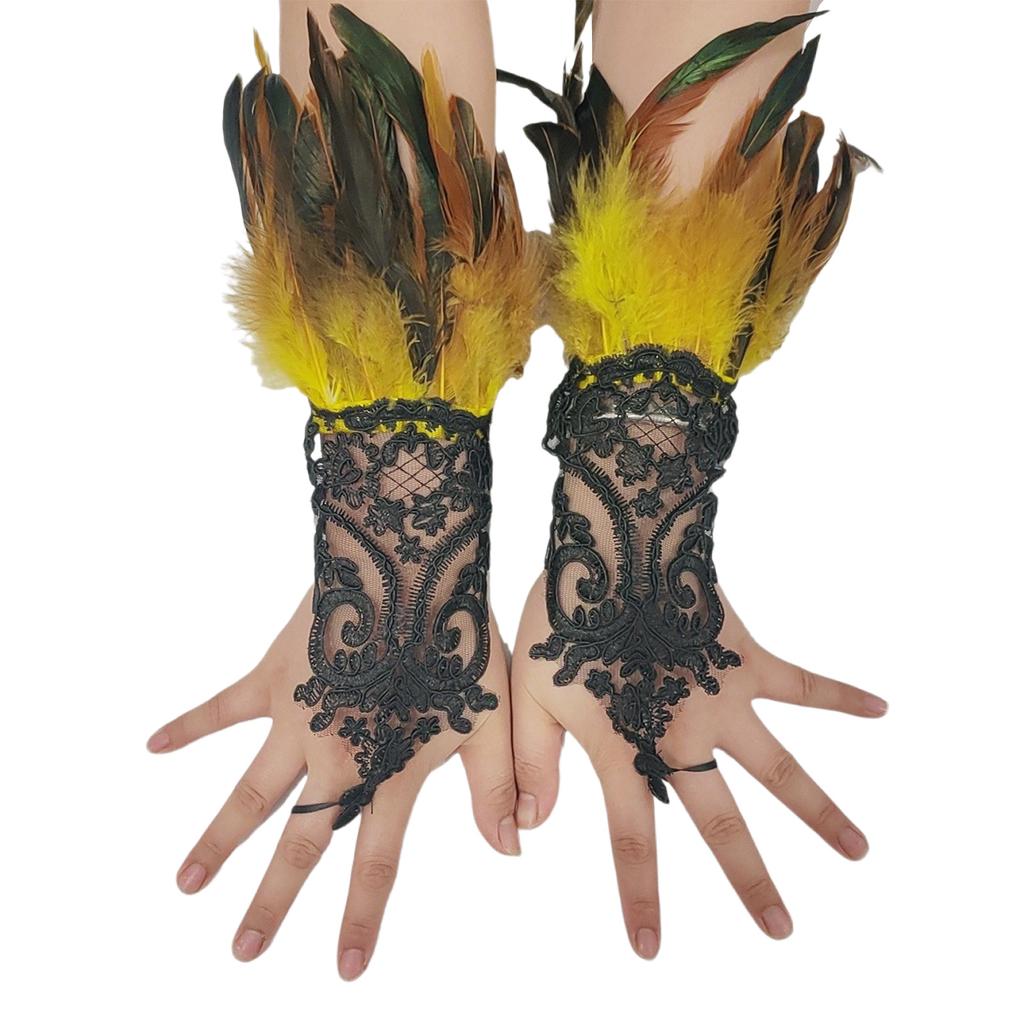 Wedding Gloves Proms White Gloves Feather Long Gloves for Operas Women Lady Proms Costume Accessories