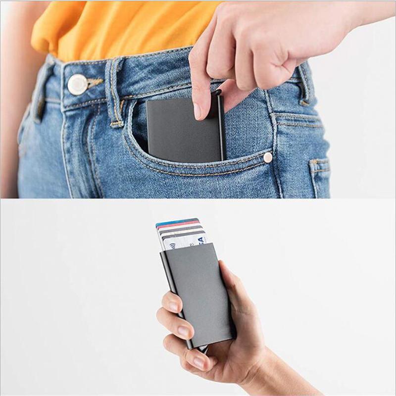 Minimalist Metal Pop Up Card Holder Wallet - Thin Slim Men's Luxury Small Purse and Card Protector Case
