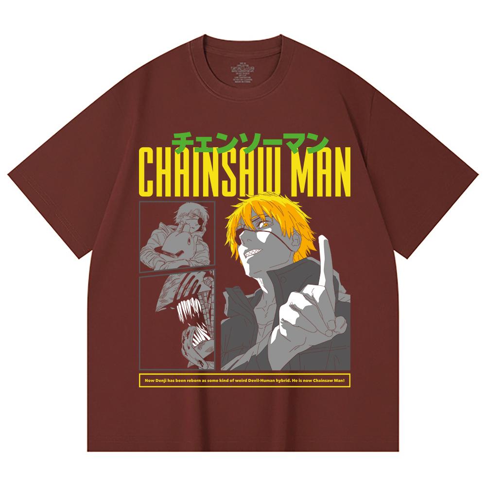 230 Gsm 100% Cotton Chainsaw Man V45 Denji Print Unisex Heavy Cotton T Shirt
