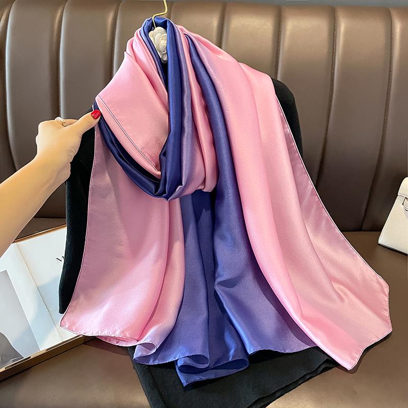 Gradient Silk Scarves Women Luxury Brand Hijab Scarf Foulard Femme Shawls Wraps Silk Bandana Head Scarf Hijab Beach Poncho