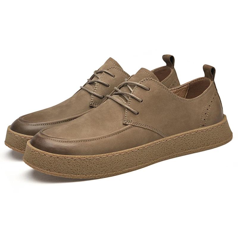 Luxury Brand Men Genuine Leather Casual Shoes Lace-up Light Comfy Driving Flats Designer Shoes Outdoor Round Toe Walking Shoes