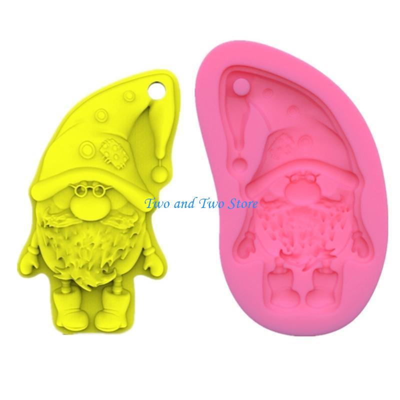 HX6F Shiny Glossy Santa Little Dwarf Silicone Epoxy Resin Mold DIY Keychain Pendant Jewelry for Christmas Day Gift