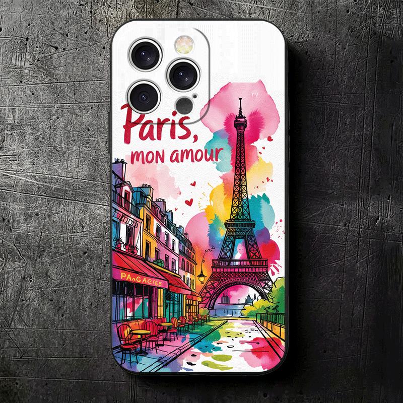 France Eiffel Tower Paris Soft Phone Case for iPhone 16 16E 17 Air 15 Pro Max 14 Plus 13 Mini 11 12 7 Black Cover Back Shell
