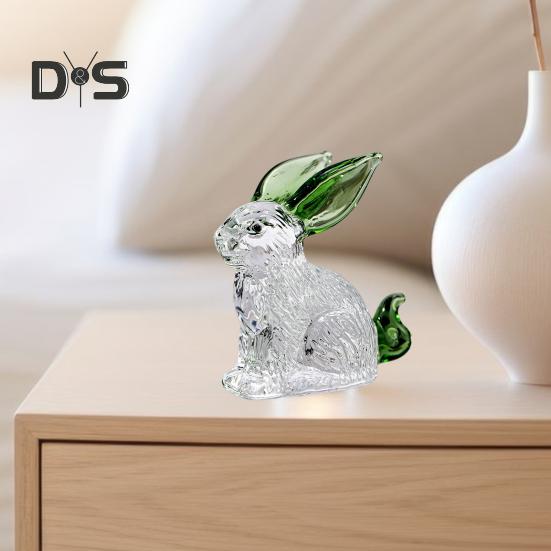 Faux Crystal Rabbit Figurine Transparent Collectible Rabbit Statue Glass Art Animal Ornament Bunny Sculpture for Home Office Desk Car