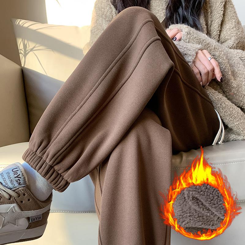 Plus Velvet Sweatpants, Women's Feet Autumn and Winter Outer Wear Cotton Pants Casual Windproof Pants Polar Fleece Sweatpants