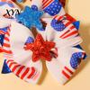 Red And Blue Hair Bows Independence Day Bow Clip for Girls, White Glitter Hairpin, Double Layer Decorative Barrettes with Sequins Star, Fashion