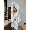 Hirsionsan  Soft Loose Sets Women 2025 Casual Two Pieces Long Sleeve Blouse and Shorts Outfits Homewear