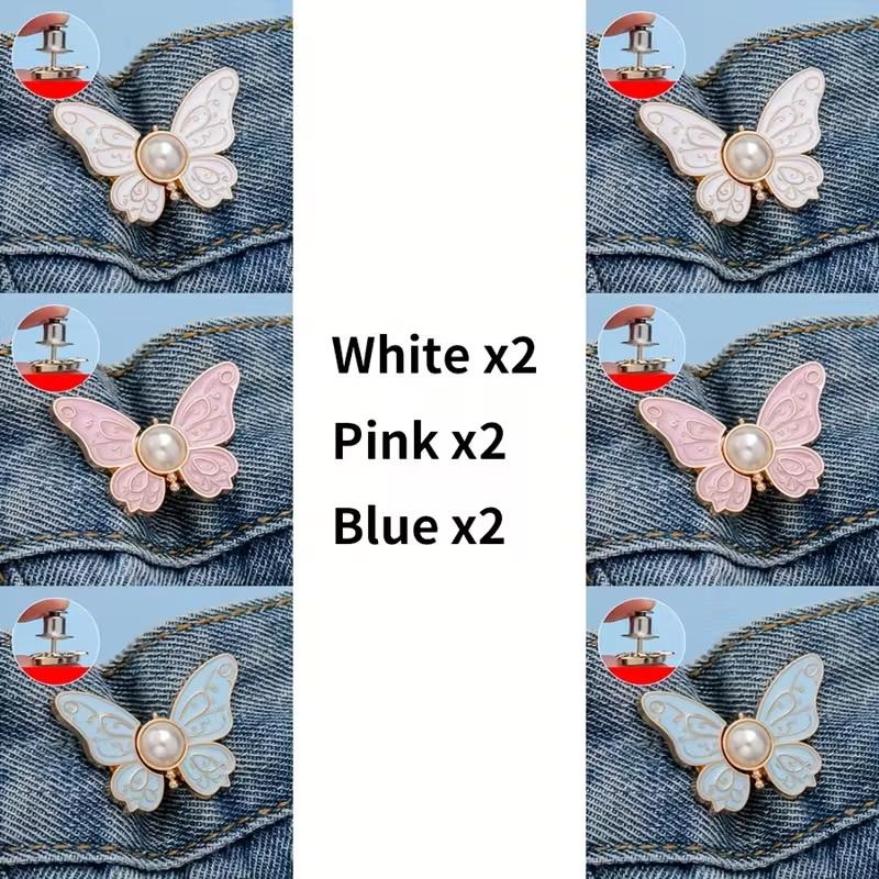 Pack Of 6, Three Colors, Butterfly-Shaped Waist-Cinching Buttons, Detachable, No-Nail-Seam Button Alteration For Jeans Waists.