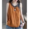 Damen Sommer Asymmetrisches Lockeres Baumwoll-Ärmelloses Oberteil Knopfdekoration Patchwork-Design Bequemes Oberteil