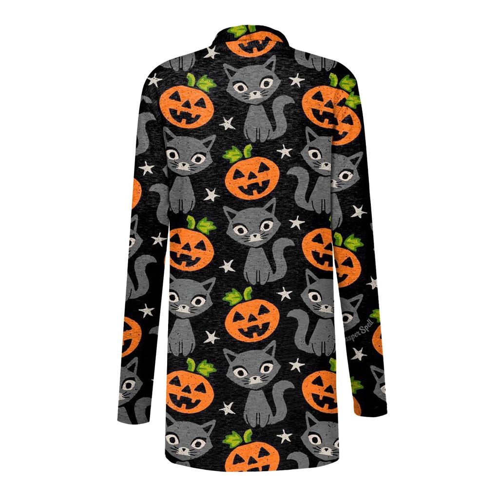 Fashion Women's Halloween Animal Cat Print Langermet Cardigan Jacket
