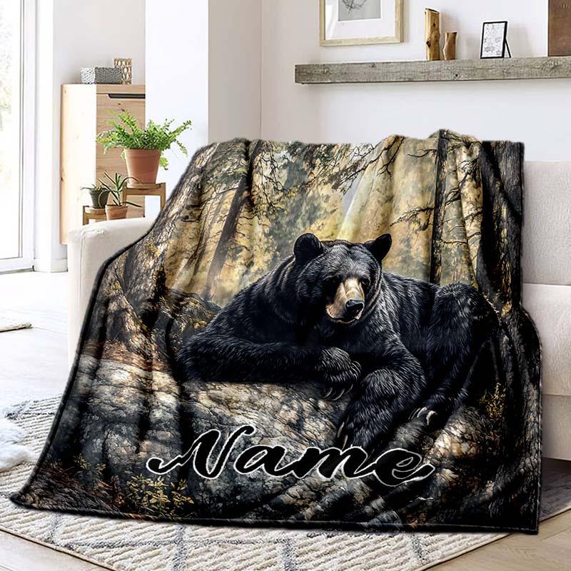 Black Bear In The Countryside Customize Your Name Blanket Warm Comfortable Soft Blanket For Chair Office Sofa Bed Sofa Office Camping Suitable For