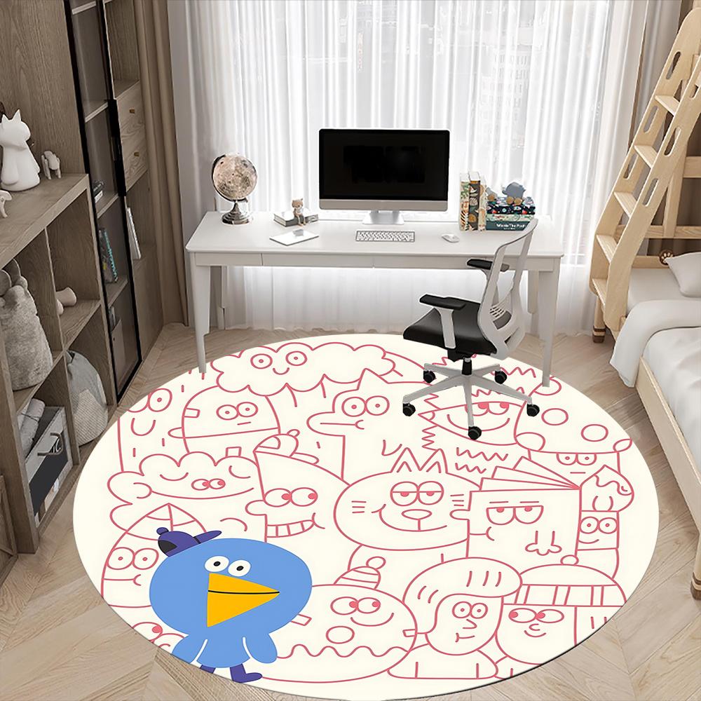 1pc Cartoon Pattern Office Round Area Rug, Indoor Mat Suitable ForOffice, Under Office Chairs Bedroom Living Room Home Decor, Room Deco 041