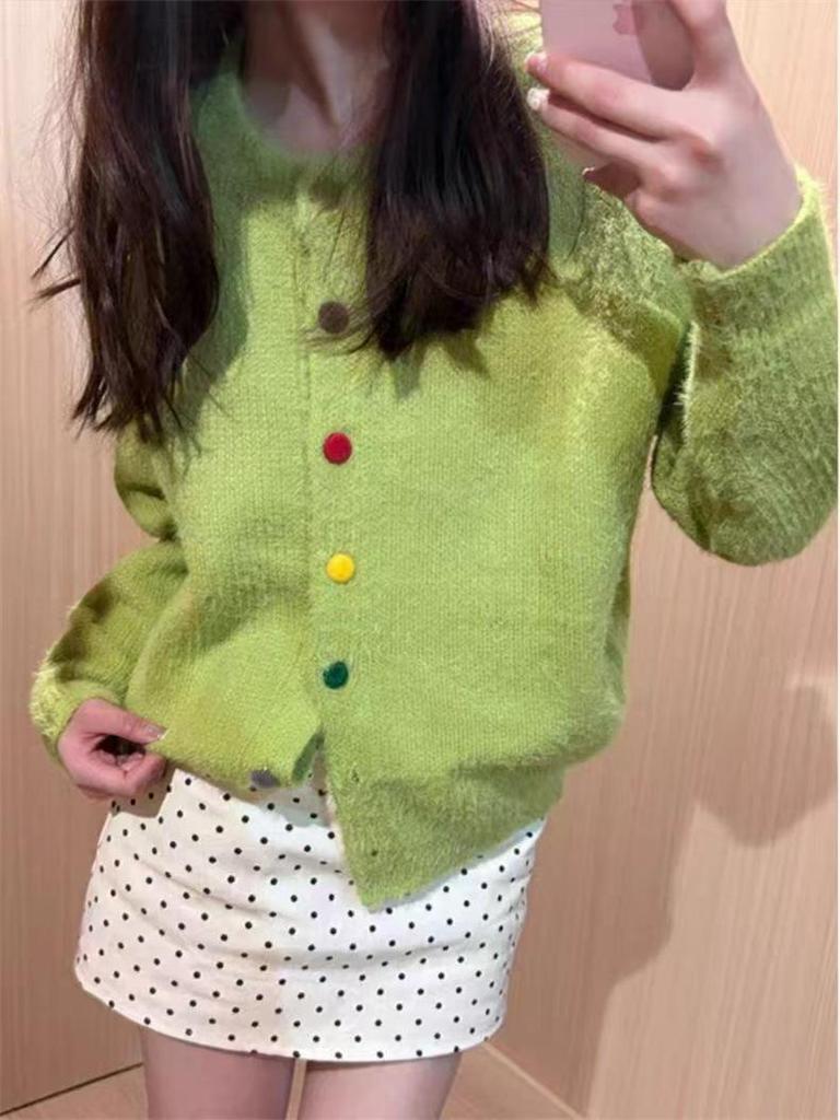 Women's Korean-Style Retro Colorful Button Knit Cardigan - Spring & Autumn, Milky Loose Design, Skin-Enhancing