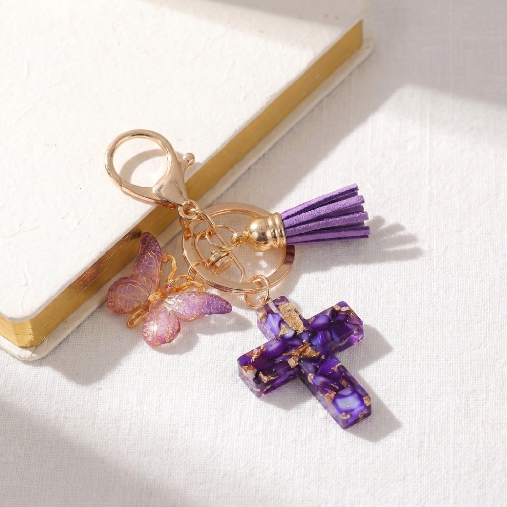 Resin Cross Pendant Keychain Sequin Bag Hanging Fashion Butterfly Keychain Key Decor