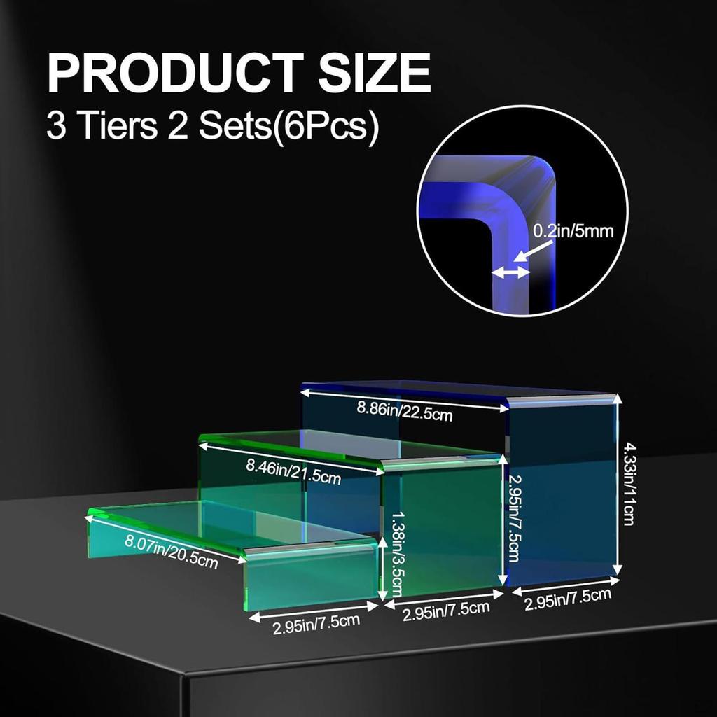 Acryl Display Erhöhung Vitrine 6 Stück Ständer 2 Sätze 3 Ebenen für Kosmetik Buffet Händler