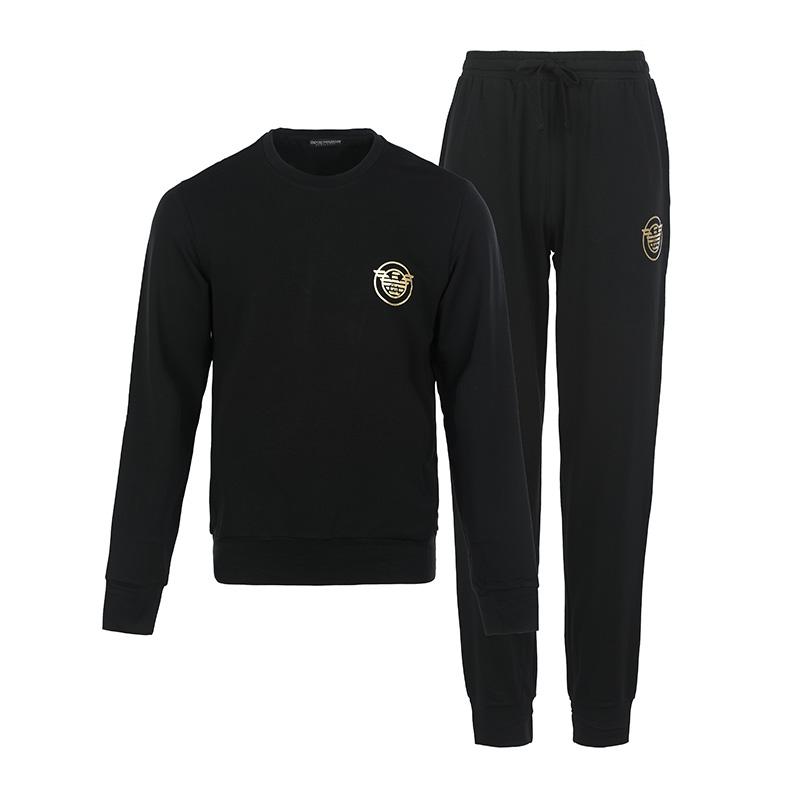 Emporio Armani FW22 Logo Print Crew Neck Sweatshirt And Cuffed Casual Pants Set Men sets Black 111943-2F595-00020 M