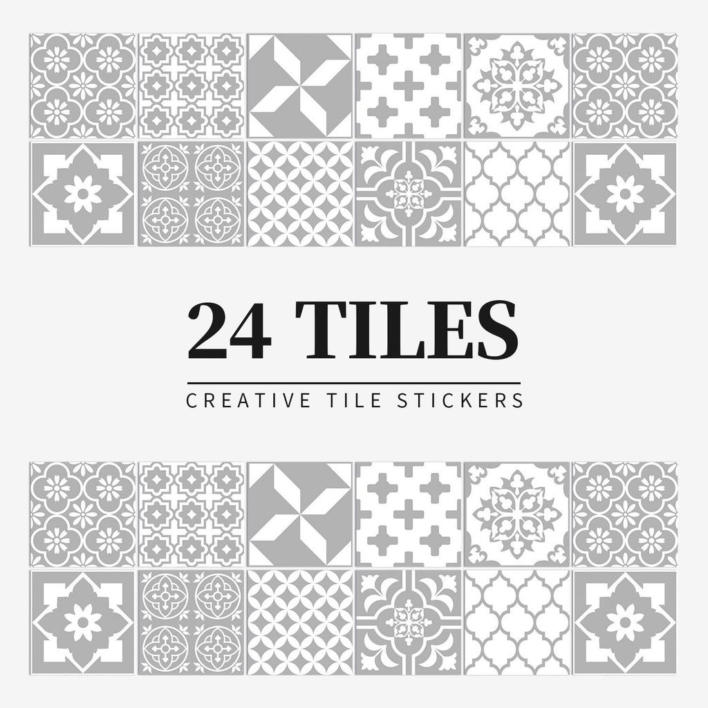 24 European Mandala Flower Tile Stickers: Waterproof, Self-Adhesive PVC for Kitchen & Bathroom Walls