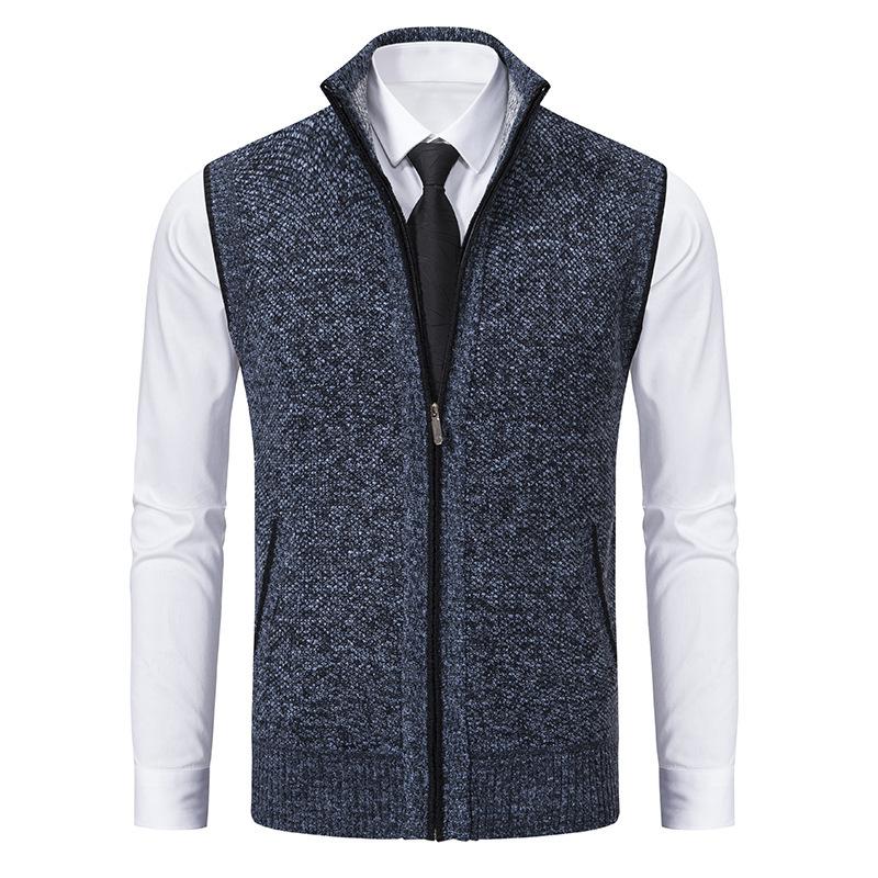 Vest Men's Knitted Sleeveless Sweater Wool Velvet Zipper Cardigan Turn-down Pullovers Turtleneck Sweatercoat Knit Waistcoat