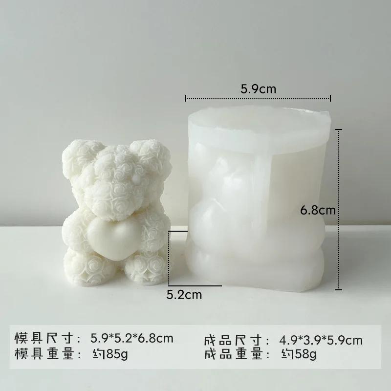 Top Quality Day Love Rose Bear 3D Candle Silicone Mold DIY Bears Handmade Soap Plaster Aroma Candle Mold Home Decor Crafts