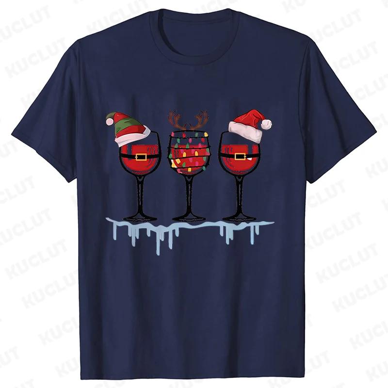 Christmas Wine T Shirts for Women Clothing Funny Cartoon Tshirts Kawaii Fashion Tshirt Korean Female Tops Christmas Wine Tees