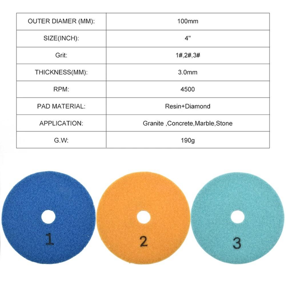 3PCS 4 Inch 100mm Dry/wet  3 Step Polishing Pads Granite Polishing Tool