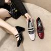 Spring Autumn Women Double Buckle Mary Janes Shoes Patent Leather Dress Shoes High Heels Pumps Retro Ladies Shoe Black Red