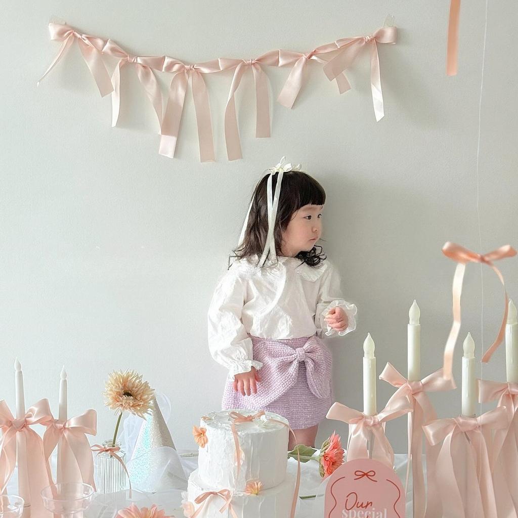 1.8M Pink White Blue Satin Bow Handmade Webbing Hanging Garlands for Birthday Wedding Party Girl Room Girly Heart Decorations