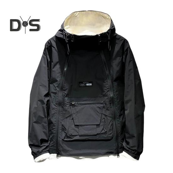 

Мужской тренчкот с капюшоном, завязками на шнурке, длинными рукавами, двойной молнией, однотонный, с большим карманом, уличный стиль, верхняя одежда L чёрный