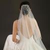 Pearls Crystal Decors Bridal Veils with Hair Comb Seethrough Sheer Single Layer Head Veils for Wedding Event Photography