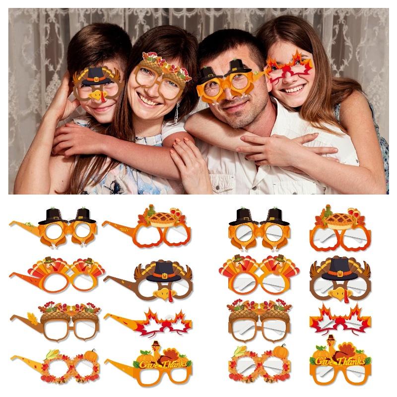 Funny Thanksgiving Party Decorative Glasses For Photos Autumn Maple Leaf Thanksgiving Paper Glasses Characters)