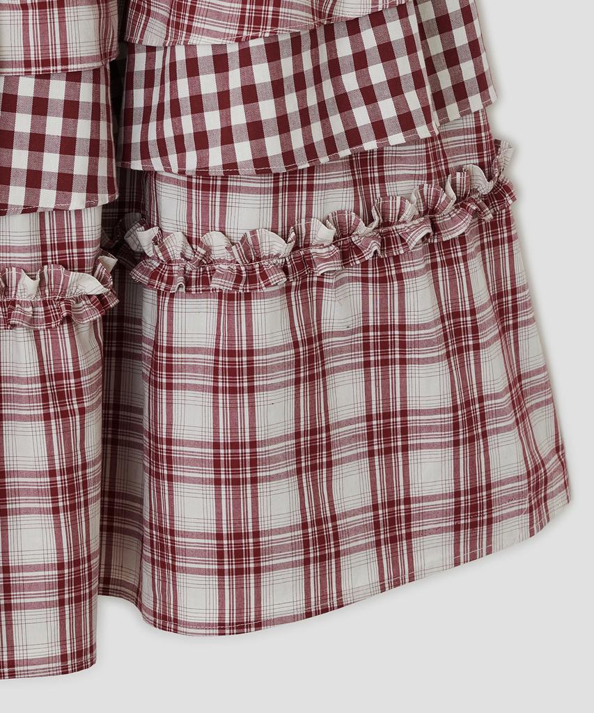 Taibseobiseu Voluminous Check Tier Skirt [Red]
