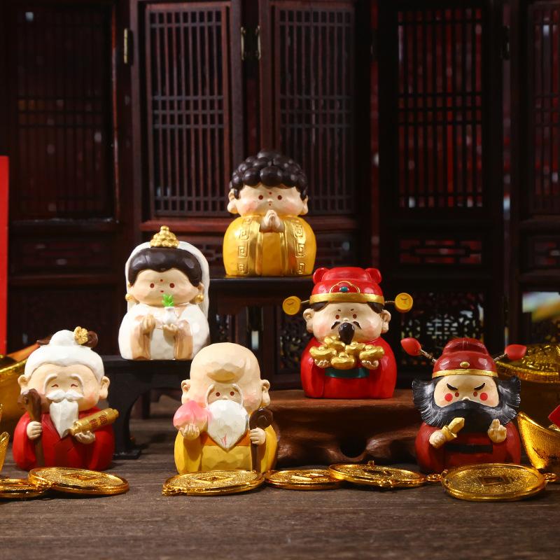 All Wishes Fulfilled: Cute Little ImmortalsGod of Wealth Happiness Prosperity and Longevity Desktop Decorative Resin Handicrafts