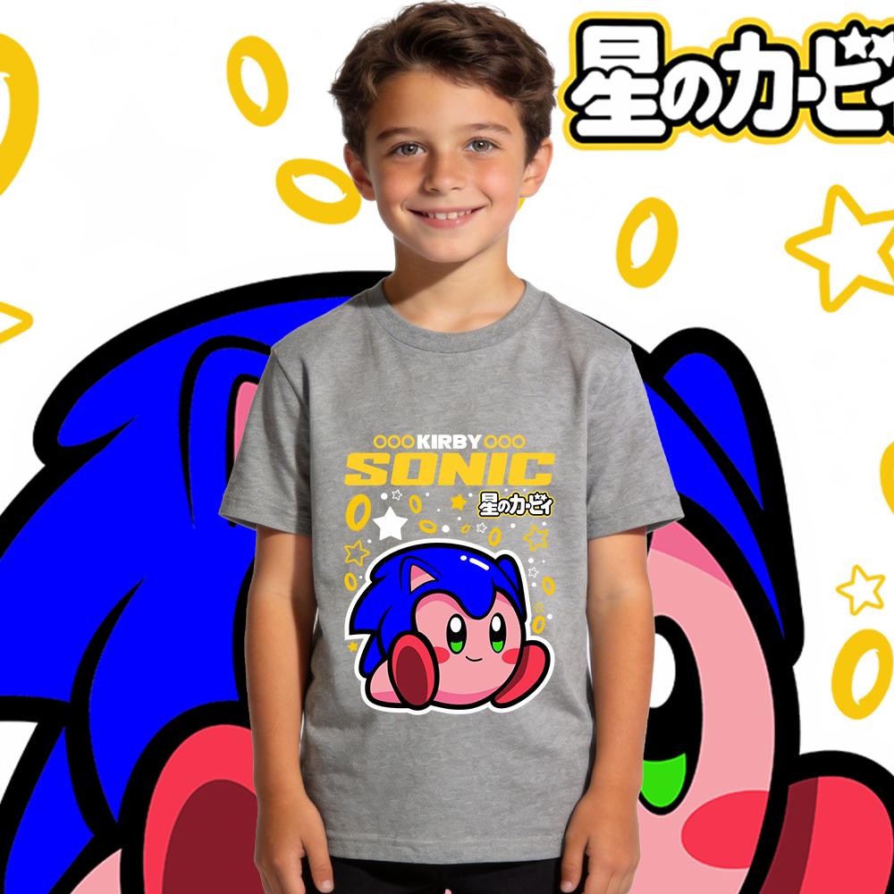 Kirby Sonic Anime Print Cotton T Shirt for Boys Girls Casual Short Sleeve Kids Summer Top Soft Breathable