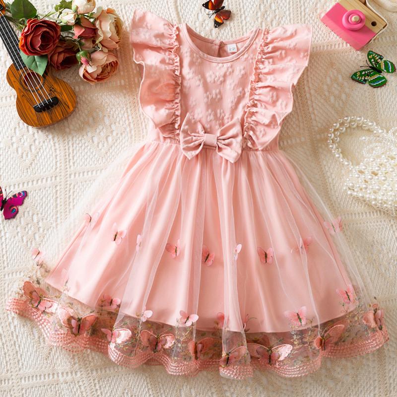 Girl Summer Princess Dress With Butterfly Mesh Fabric For Toddler Birthday Party