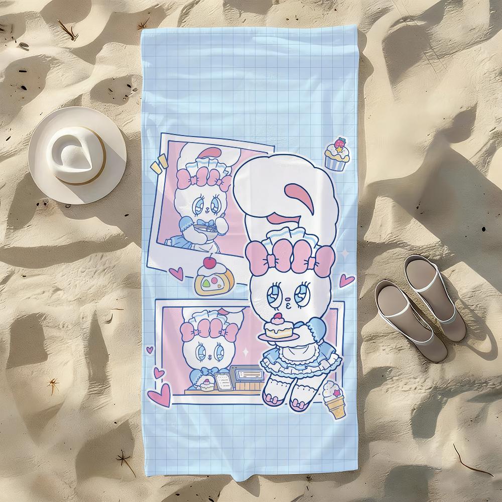 

Cartoon Pink E-Esther B-Bunny Towel For Swim Yoga Gym Quick Drying Soft and skin-friendly Beach Towels All-Season W40*H60(CM)