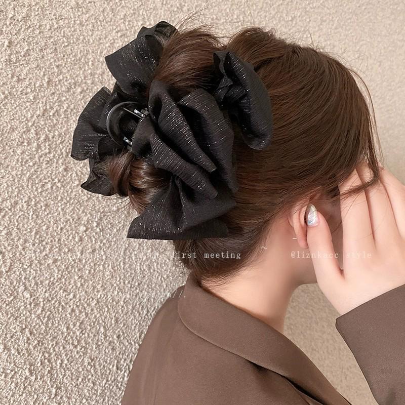 Korean Polka Dot Bow Claw Hair Clip - High-End Cloud Bubble Design for Women