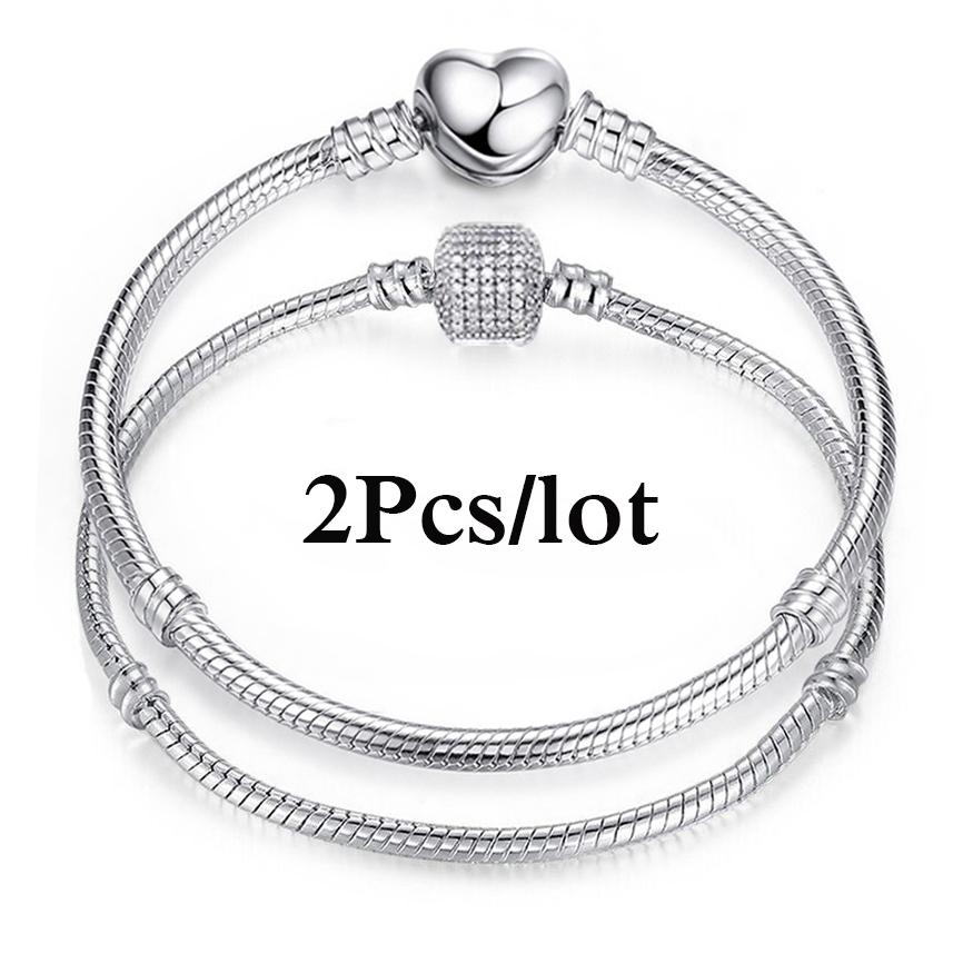 2 Stück/Los Sonderangebot 3mm Silberfarbene Schlangenkette Charm-Armband Für Damen Herren Passend für DIY-Armbänder Schmuck Geschenk
