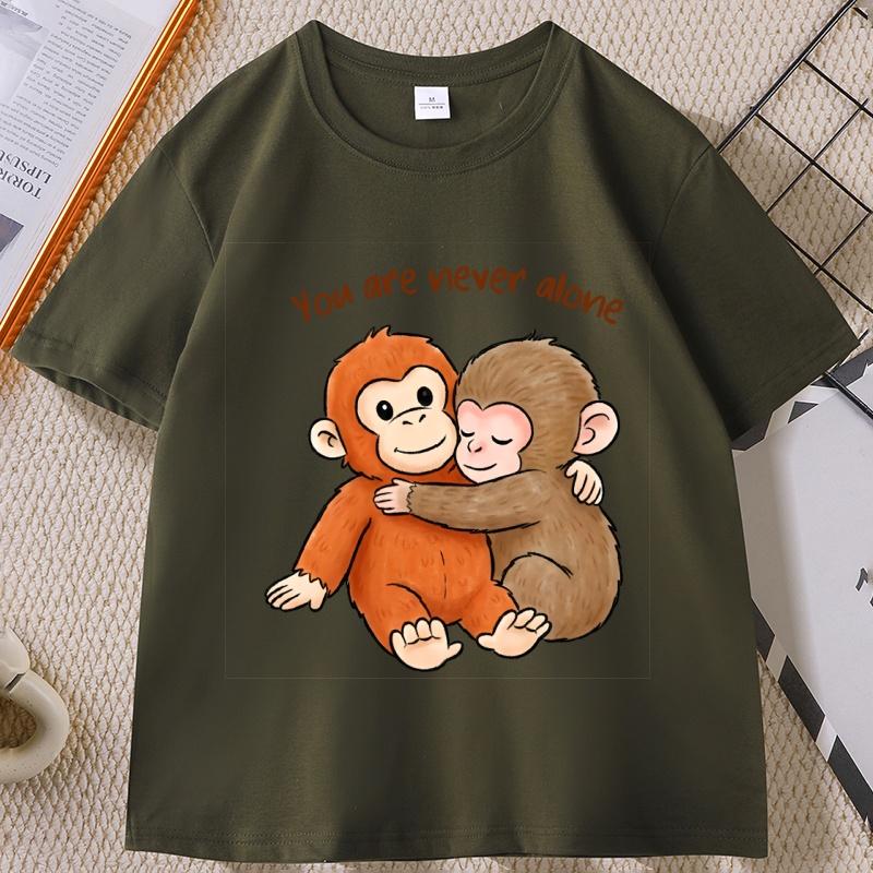 Viral Punch Monkey T Shirt Cute Baby Monkey with Plush Toy TShirt Casual Short Sleeve Animal Lovers Tshirt Cute Graphic Tees