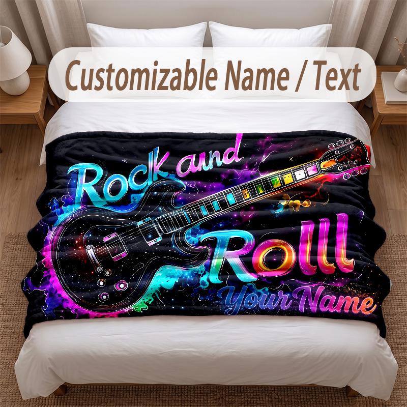Music General Theme Soft Blanket Personalized Custom Name Text Print Warm Blanket Home Sofa Bedroom Decor