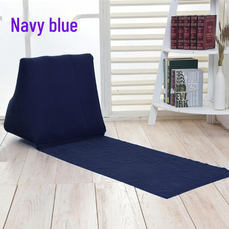 PVC Inflatable Beach Mat with Triangle Back Cushion, Portable & Moisture-Proof, Includes Pillow, Flocking, Folding Design for Single Person Use.