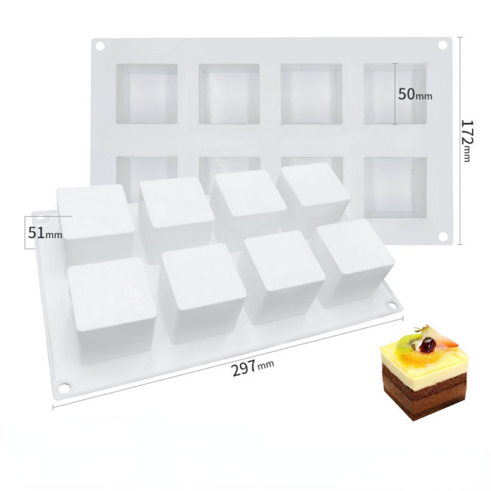 8 Square Cake Mousse Mold Cube Silicone Dessert Baking Mold Rubik's Cube Chocolate