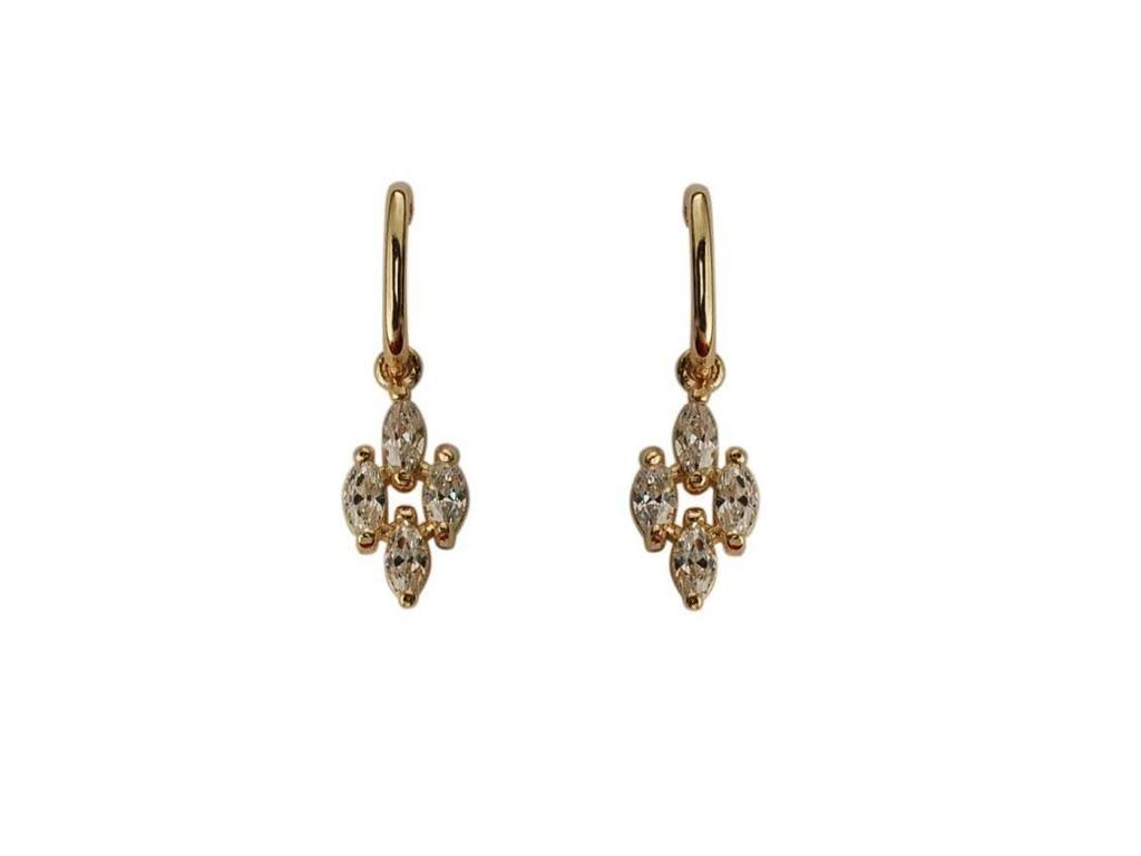 14k Gold-Plated Sterling Silver Diamond Rhombus Dangle Mini Earrings - Japanese Retro Court Style for Women.