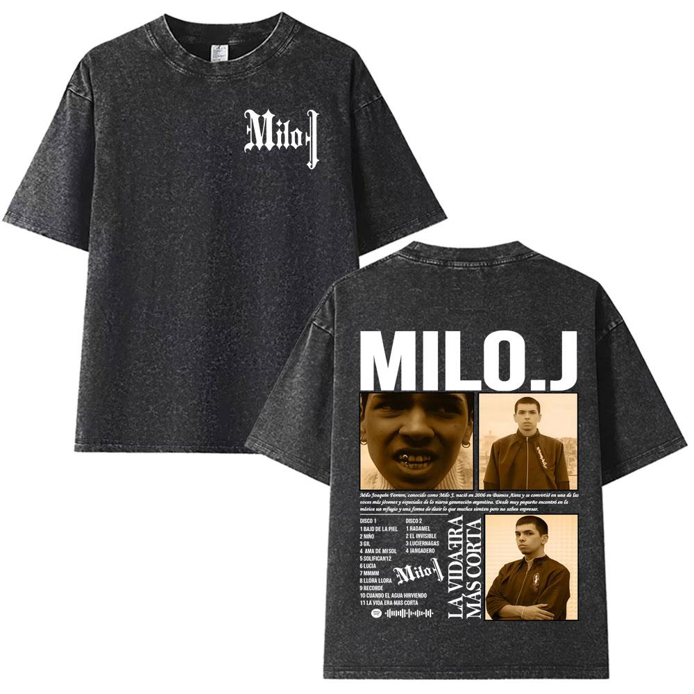 Milo J  Album Casual Graphics Vintage Washed Tee Hip Hop Oversized T Shirt Mens Women Streetwear Short Sleeve Tshirts Unisex