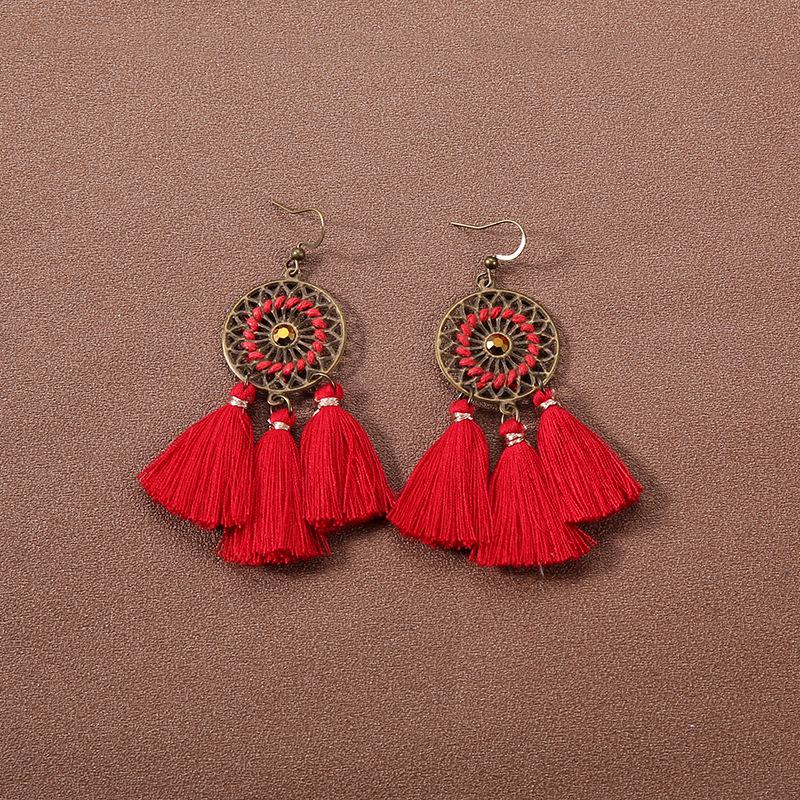 Handmade Retro Bohemian Ethnic Tassel Earrings for Women, Long Thai Style