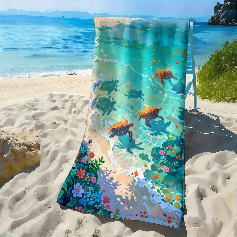Cute Ocean Fish Starfish Beach Towel Underwater Cartoon Animal Print Towel Soft Absorbent Quick Dry Towel for Kids Girls