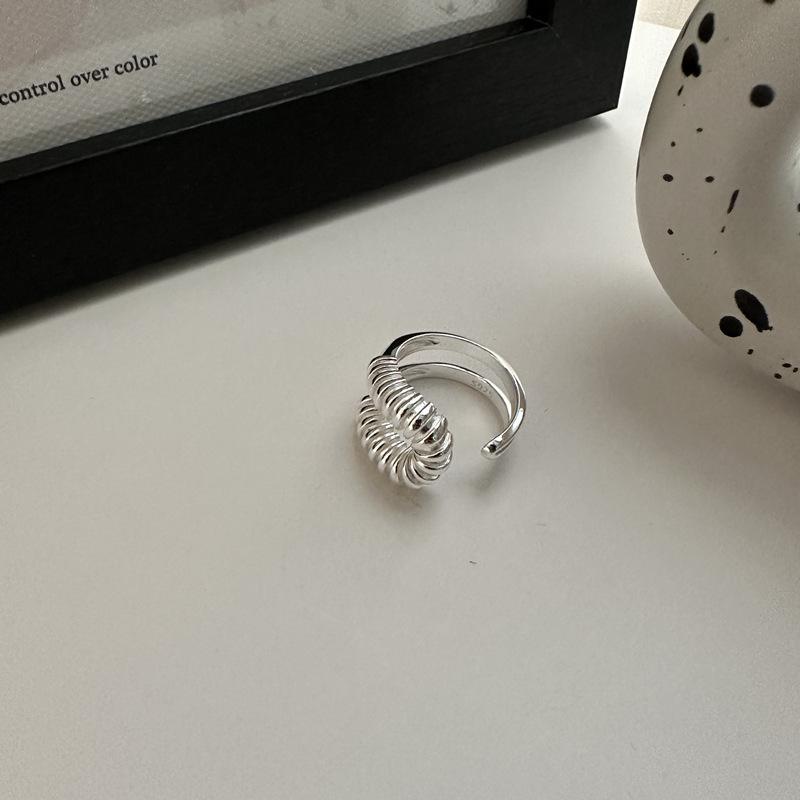 S925 Sterling Silver Korean-Style Curved Bag Ring with Heavy Industry Texture